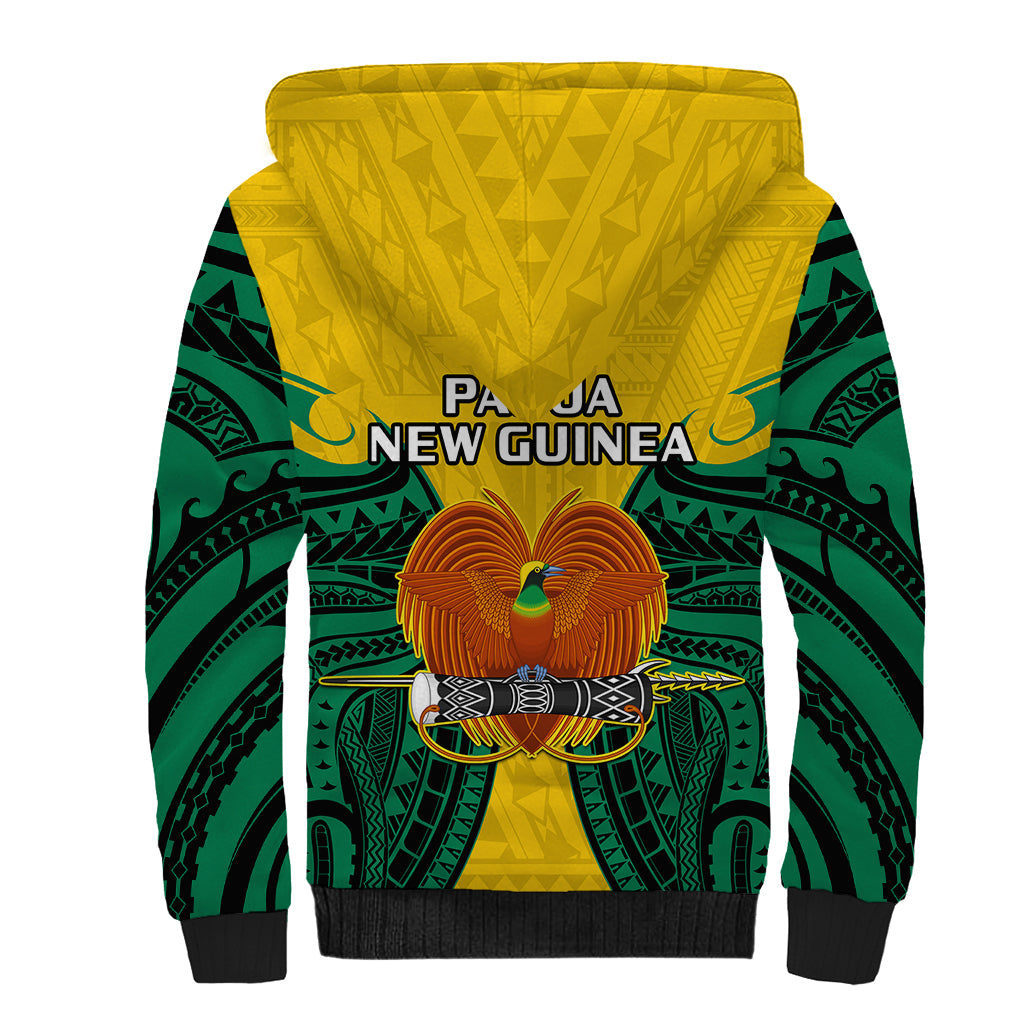 Papua New Guinea Sherpa Hoodie Hela Province Mix Coat Of Arms Polynesian Art - Wonder Print Shop