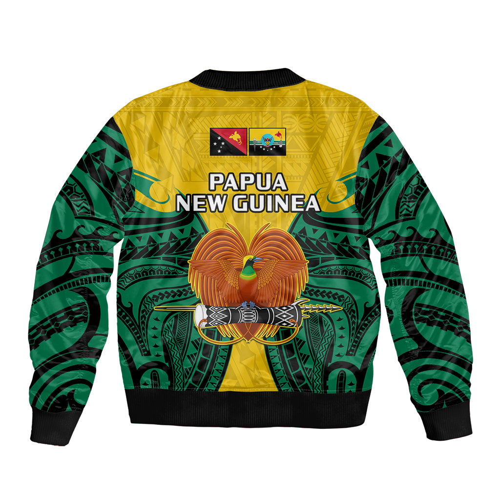 Papua New Guinea Sleeve Zip Bomber Jacket Hela Province Mix Coat Of Arms Polynesian Art - Wonder Print Shop