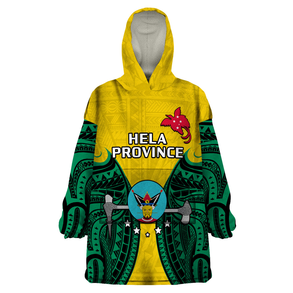 Papua New Guinea Wearable Blanket Hoodie Hela Province Mix Coat Of Arms Polynesian Art - Wonder Print Shop