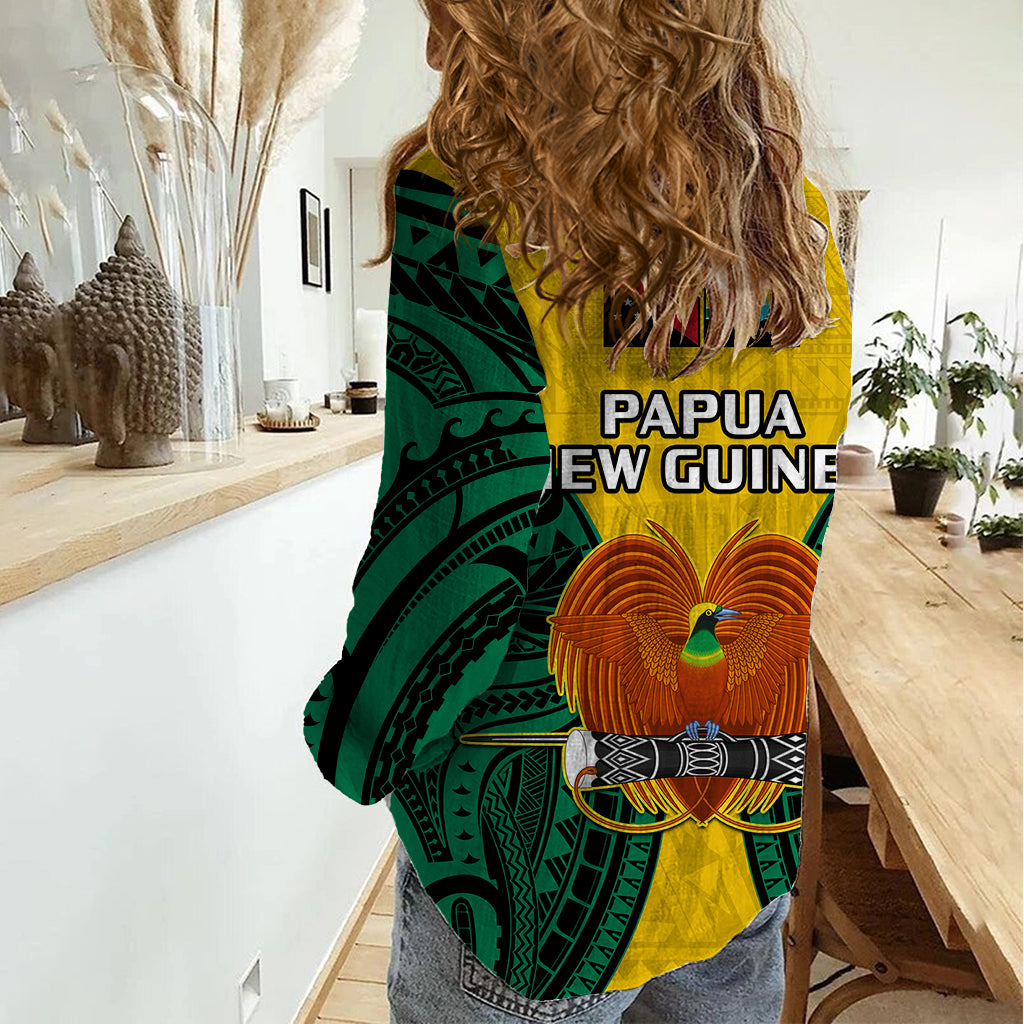 Papua New Guinea Women Casual Shirt Hela Province Mix Coat Of Arms Polynesian Art - Wonder Print Shop