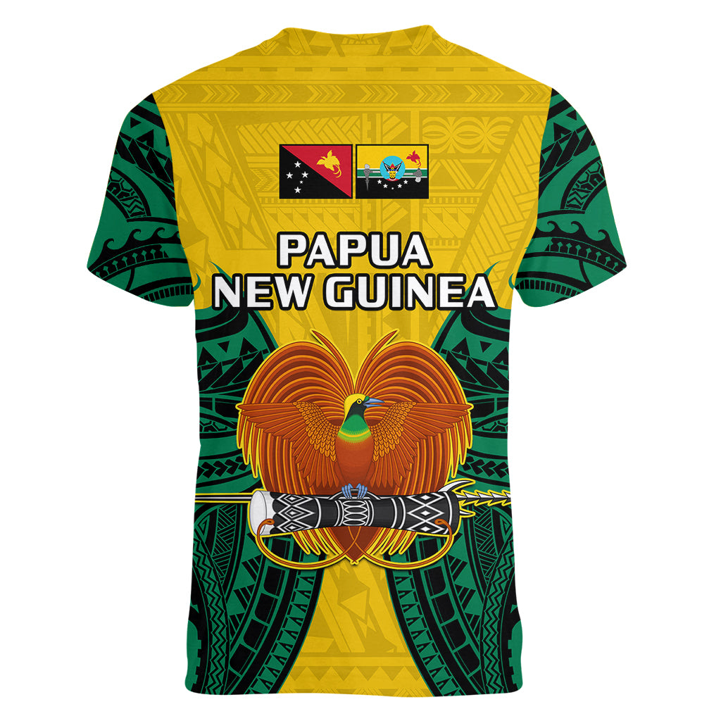Papua New Guinea Women V Neck T Shirt Hela Province Mix Coat Of Arms Polynesian Art - Wonder Print Shop