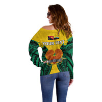 (Custom Personalised) Papua New Guinea Off Shoulder Sweater Hela Province Mix Coat Of Arms Polynesian Art - Wonder Print Shop