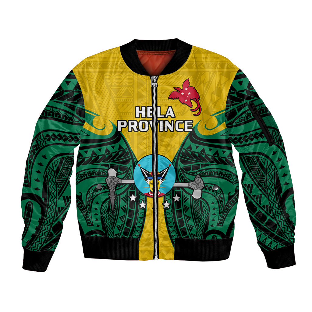 (Custom Personalised) Papua New Guinea Sleeve Zip Bomber Jacket Hela Province Mix Coat Of Arms Polynesian Art - Wonder Print Shop