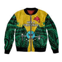 (Custom Personalised) Papua New Guinea Sleeve Zip Bomber Jacket Hela Province Mix Coat Of Arms Polynesian Art - Wonder Print Shop