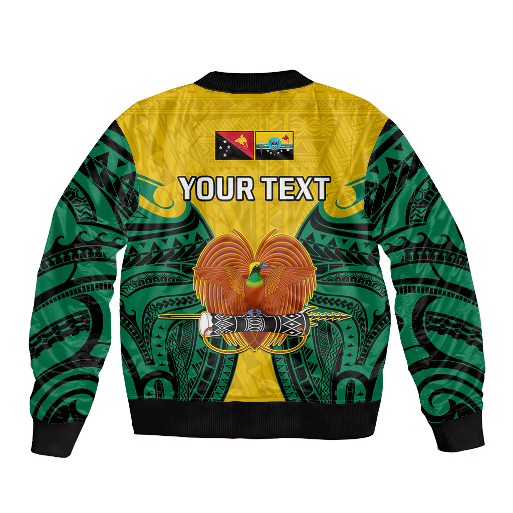 (Custom Personalised) Papua New Guinea Sleeve Zip Bomber Jacket Hela Province Mix Coat Of Arms Polynesian Art - Wonder Print Shop