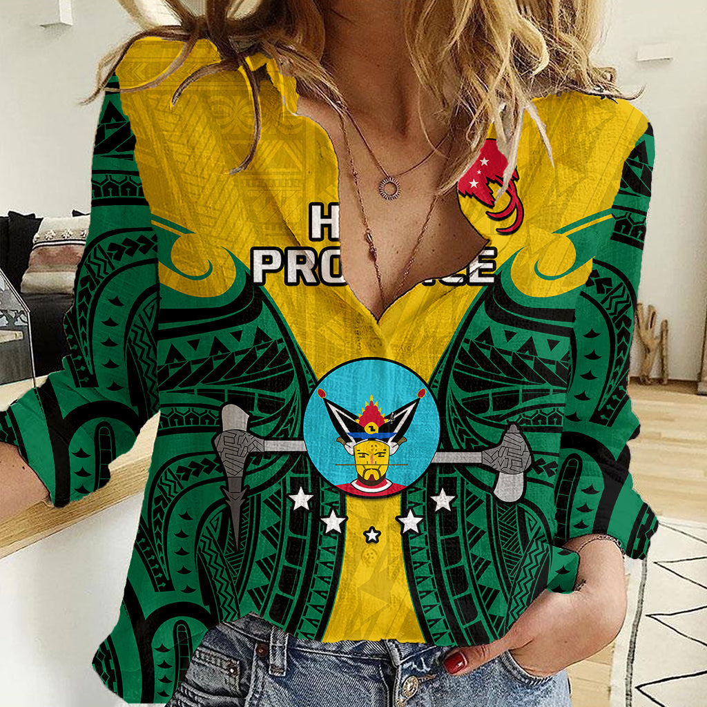 (Custom Personalised) Papua New Guinea Women Casual Shirt Hela Province Mix Coat Of Arms Polynesian Art - Wonder Print Shop