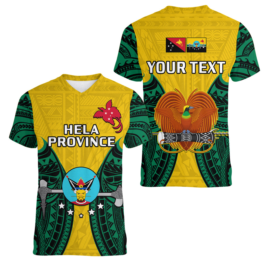 (Custom Personalised) Papua New Guinea Women V Neck T Shirt Hela Province Mix Coat Of Arms Polynesian Art - Wonder Print Shop