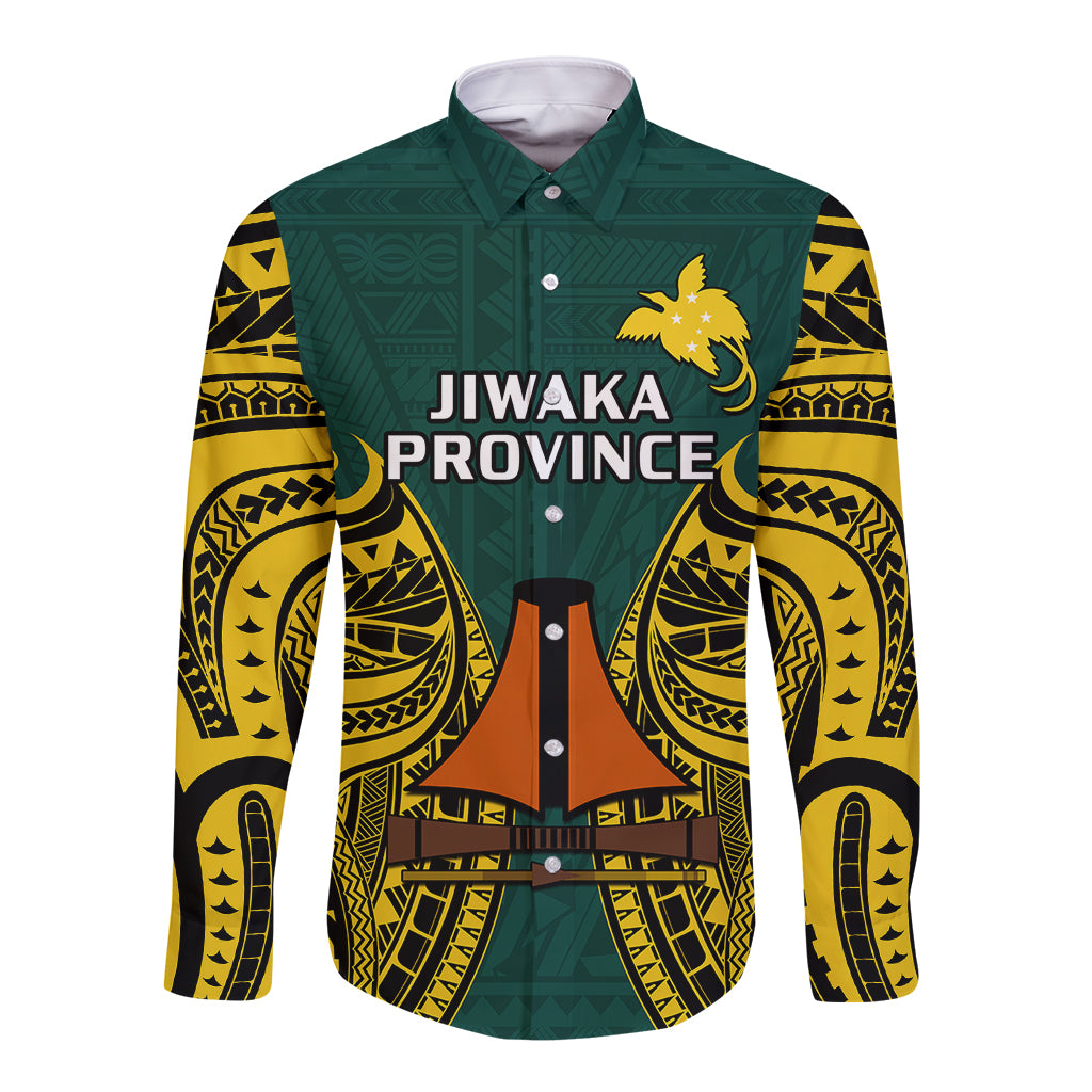 Papua New Guinea Long Sleeve Button Shirt Jiwaka Province Mix Coat Of Arms Polynesian Art - Wonder Print Shop