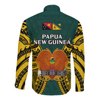 Papua New Guinea Long Sleeve Button Shirt Jiwaka Province Mix Coat Of Arms Polynesian Art - Wonder Print Shop