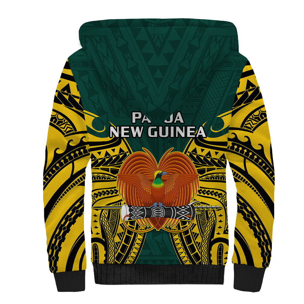 Papua New Guinea Sherpa Hoodie Jiwaka Province Mix Coat Of Arms Polynesian Art - Wonder Print Shop