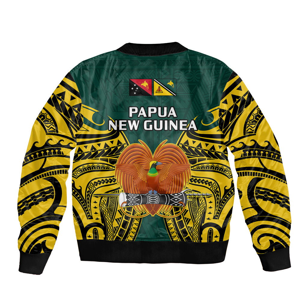 Papua New Guinea Sleeve Zip Bomber Jacket Jiwaka Province Mix Coat Of Arms Polynesian Art - Wonder Print Shop