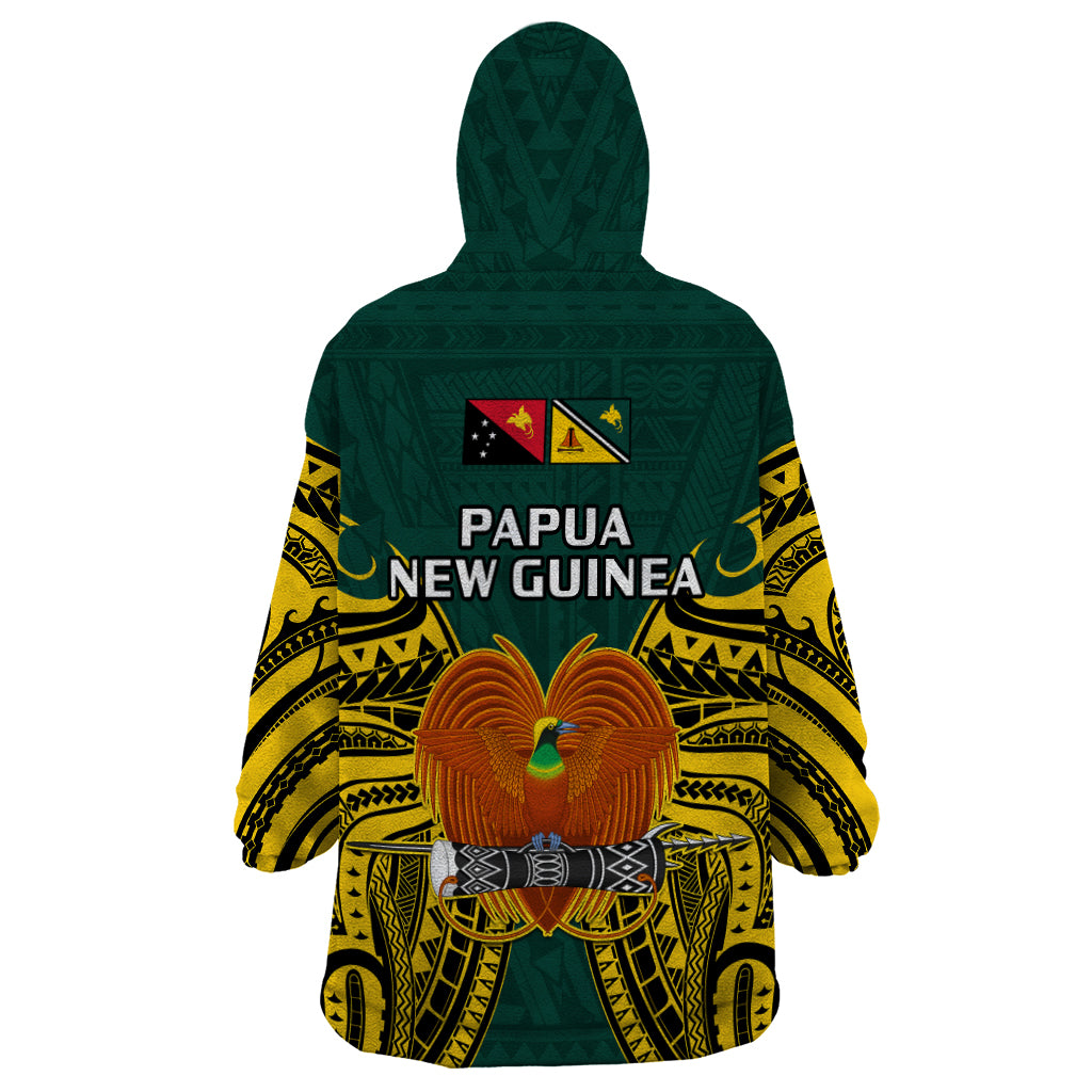 Papua New Guinea Wearable Blanket Hoodie Jiwaka Province Mix Coat Of Arms Polynesian Art - Wonder Print Shop