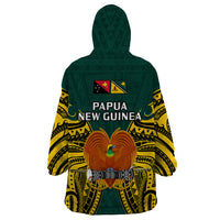 Papua New Guinea Wearable Blanket Hoodie Jiwaka Province Mix Coat Of Arms Polynesian Art - Wonder Print Shop