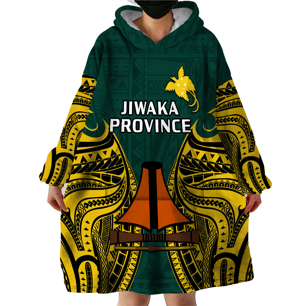 Papua New Guinea Wearable Blanket Hoodie Jiwaka Province Mix Coat Of Arms Polynesian Art - Wonder Print Shop