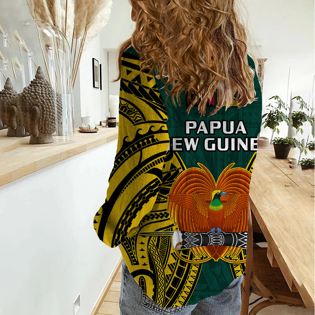 Papua New Guinea Women Casual Shirt Jiwaka Province Mix Coat Of Arms Polynesian Art - Wonder Print Shop
