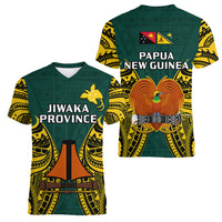 Papua New Guinea Women V Neck T Shirt Jiwaka Province Mix Coat Of Arms Polynesian Art - Wonder Print Shop
