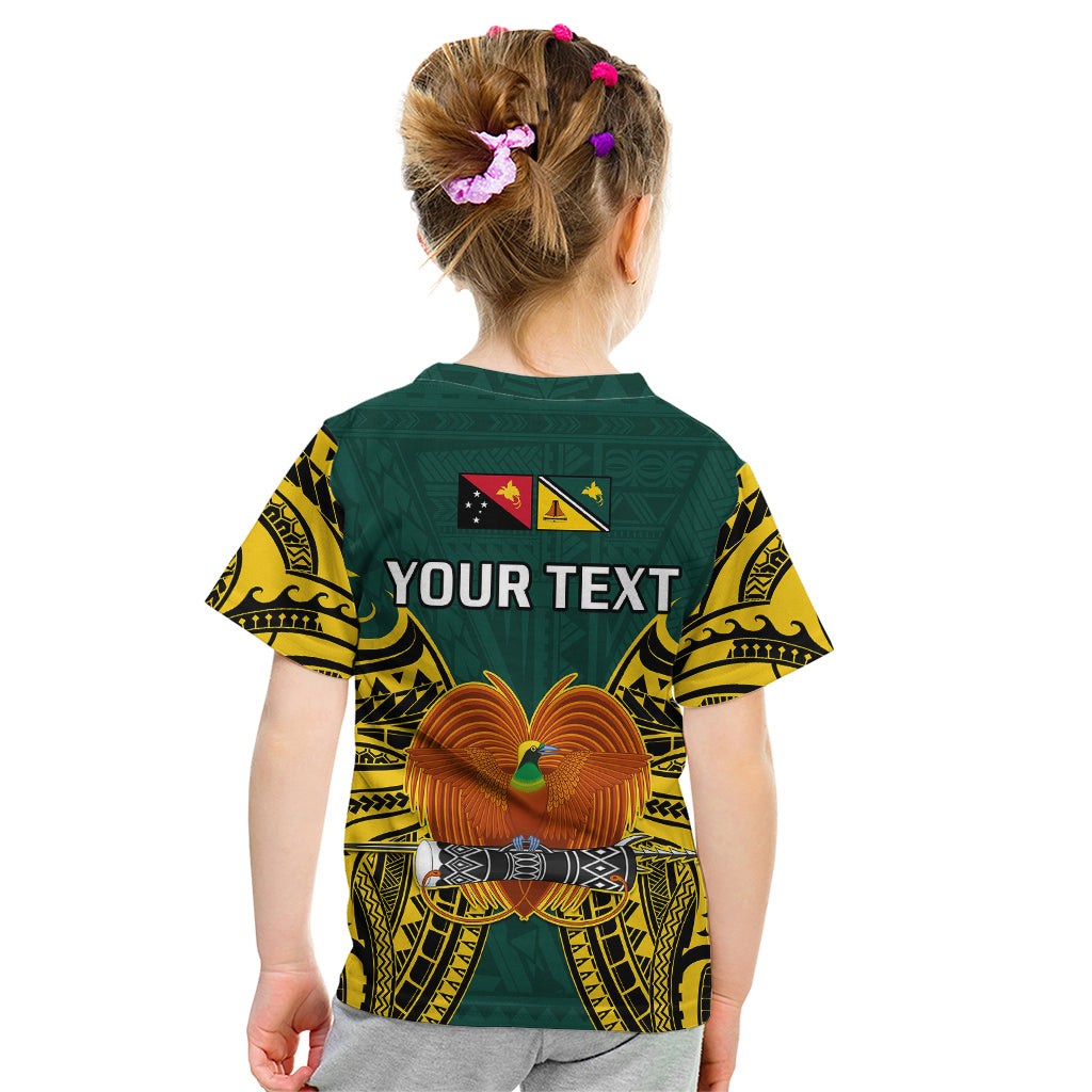 Kids' dark green T-shirt back with Your Text, banner flags, and eagle artwork