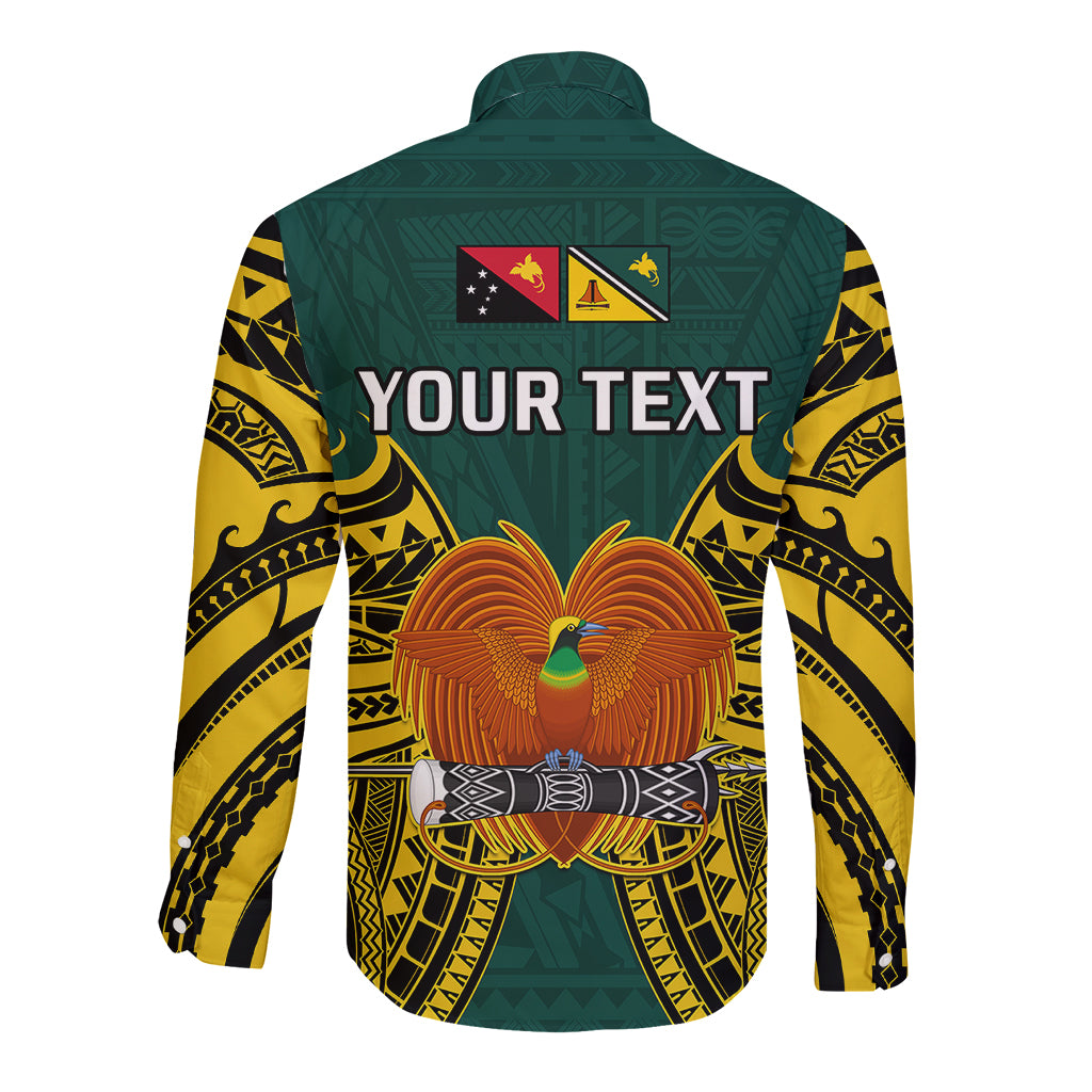 (Custom Personalised) Papua New Guinea Long Sleeve Button Shirt Jiwaka Province Mix Coat Of Arms Polynesian Art - Wonder Print Shop