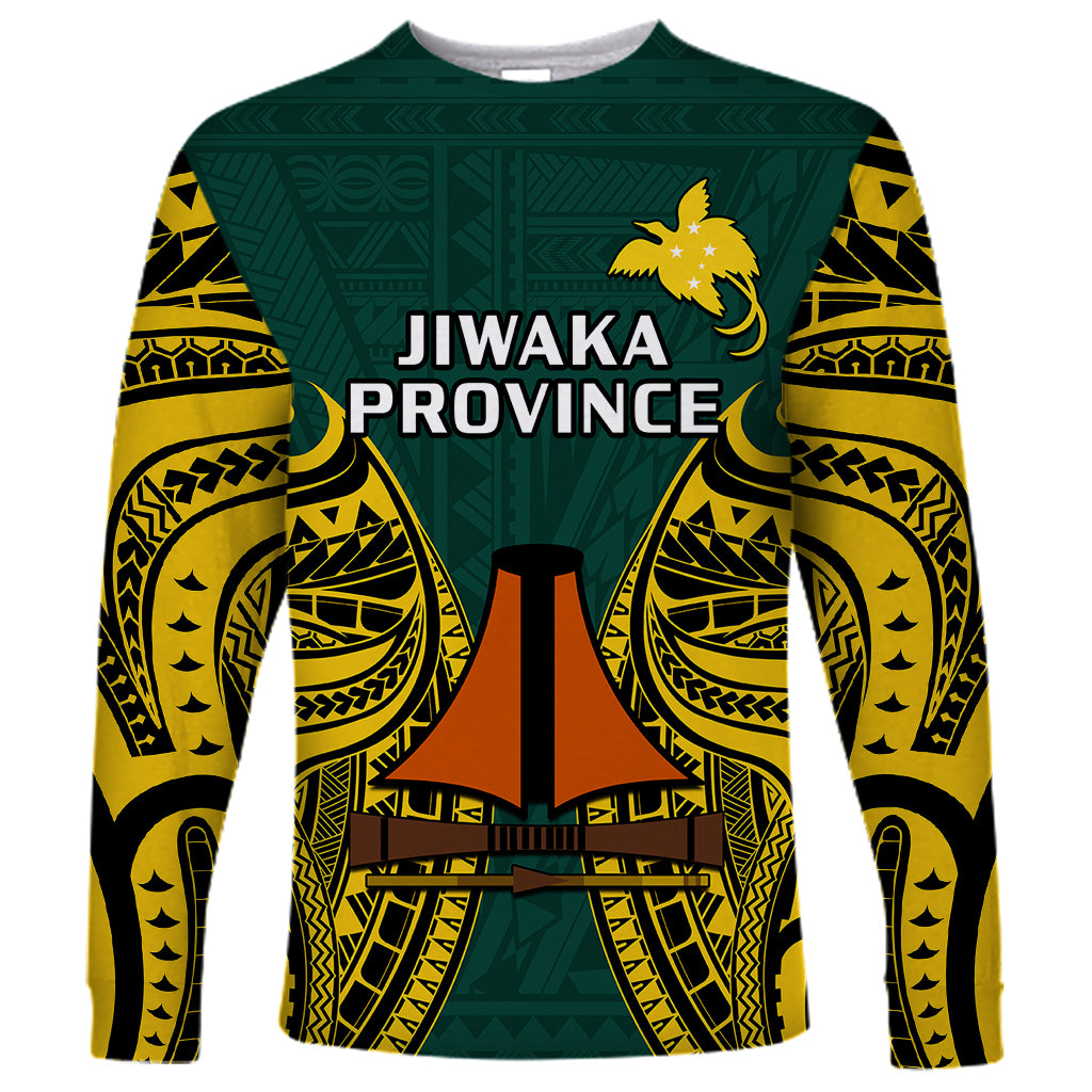 (Custom Personalised) Papua New Guinea Long Sleeve Shirt Jiwaka Province Mix Coat Of Arms Polynesian Art - Wonder Print Shop