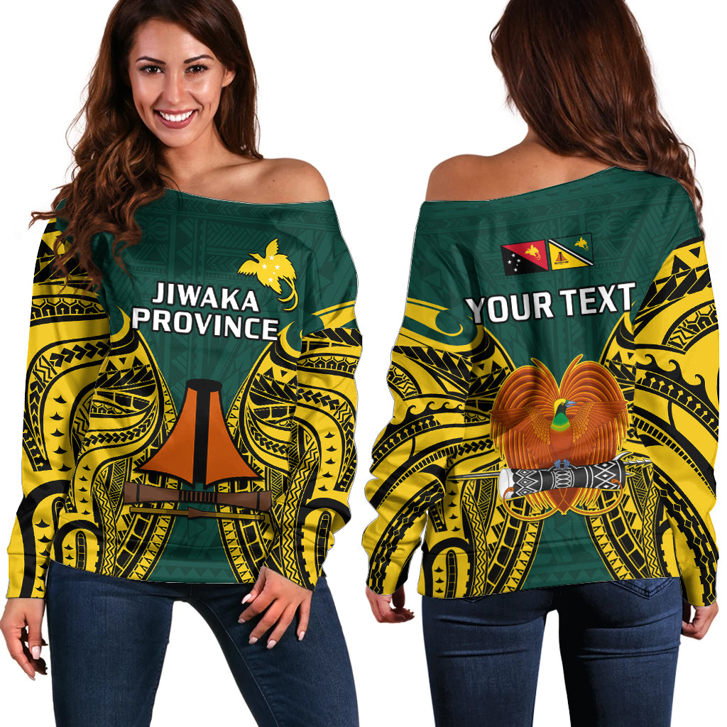 (Custom Personalised) Papua New Guinea Off Shoulder Sweater Jiwaka Province Mix Coat Of Arms Polynesian Art - Wonder Print Shop