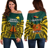 (Custom Personalised) Papua New Guinea Off Shoulder Sweater Jiwaka Province Mix Coat Of Arms Polynesian Art - Wonder Print Shop