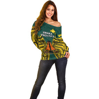 (Custom Personalised) Papua New Guinea Off Shoulder Sweater Jiwaka Province Mix Coat Of Arms Polynesian Art - Wonder Print Shop