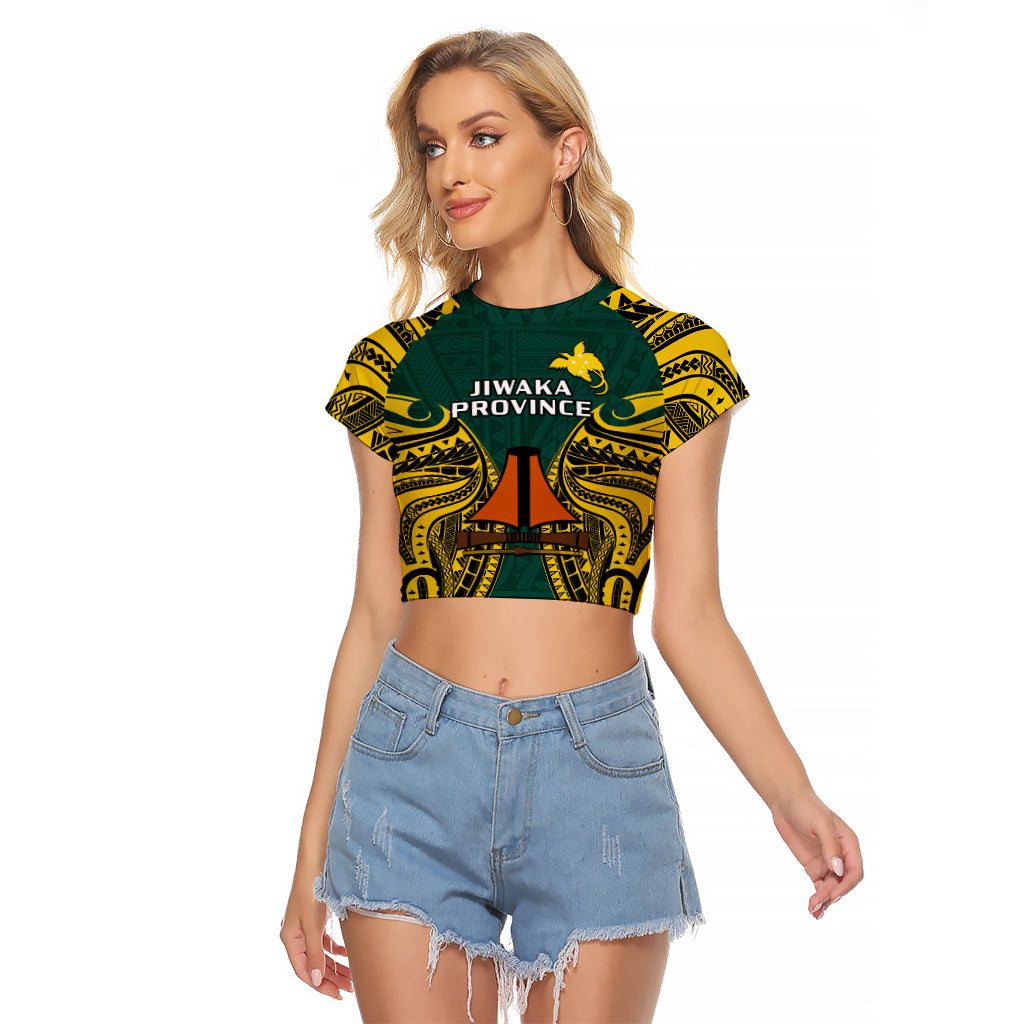 (Custom Personalised) Papua New Guinea Raglan Cropped T Shirt Jiwaka Province Mix Coat Of Arms Polynesian Art - Wonder Print Shop