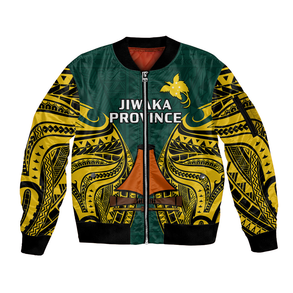 (Custom Personalised) Papua New Guinea Sleeve Zip Bomber Jacket Jiwaka Province Mix Coat Of Arms Polynesian Art - Wonder Print Shop