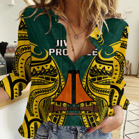 (Custom Personalised) Papua New Guinea Women Casual Shirt Jiwaka Province Mix Coat Of Arms Polynesian Art - Wonder Print Shop