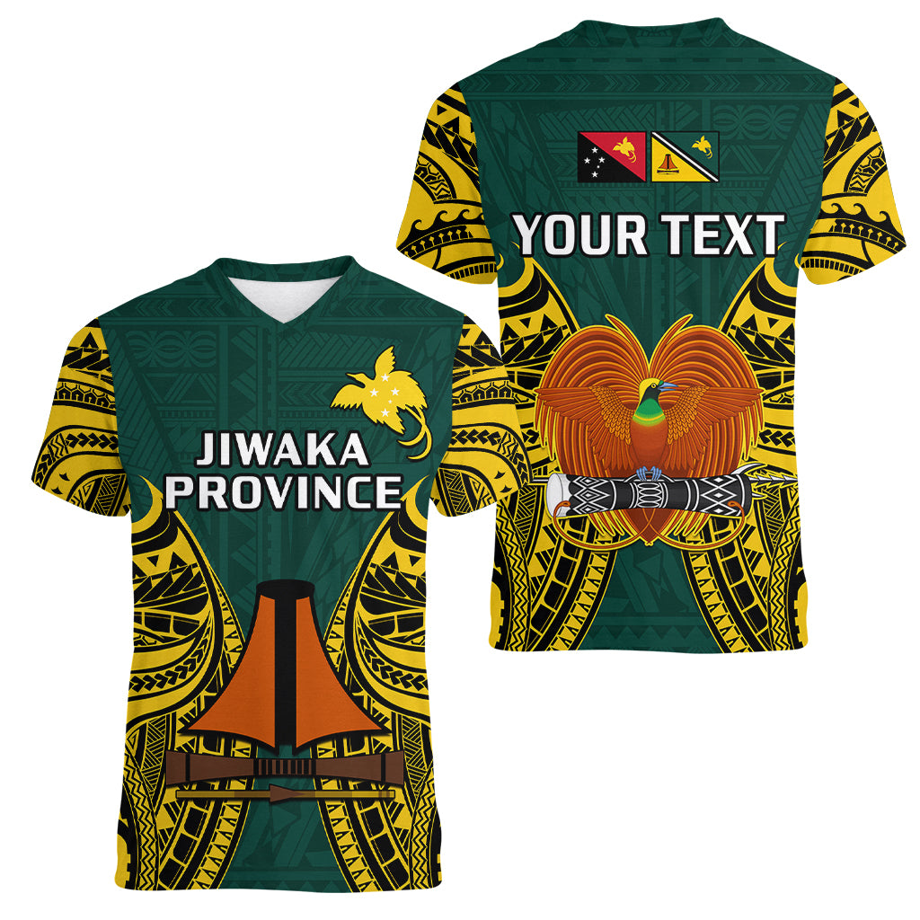(Custom Personalised) Papua New Guinea Women V Neck T Shirt Jiwaka Province Mix Coat Of Arms Polynesian Art - Wonder Print Shop