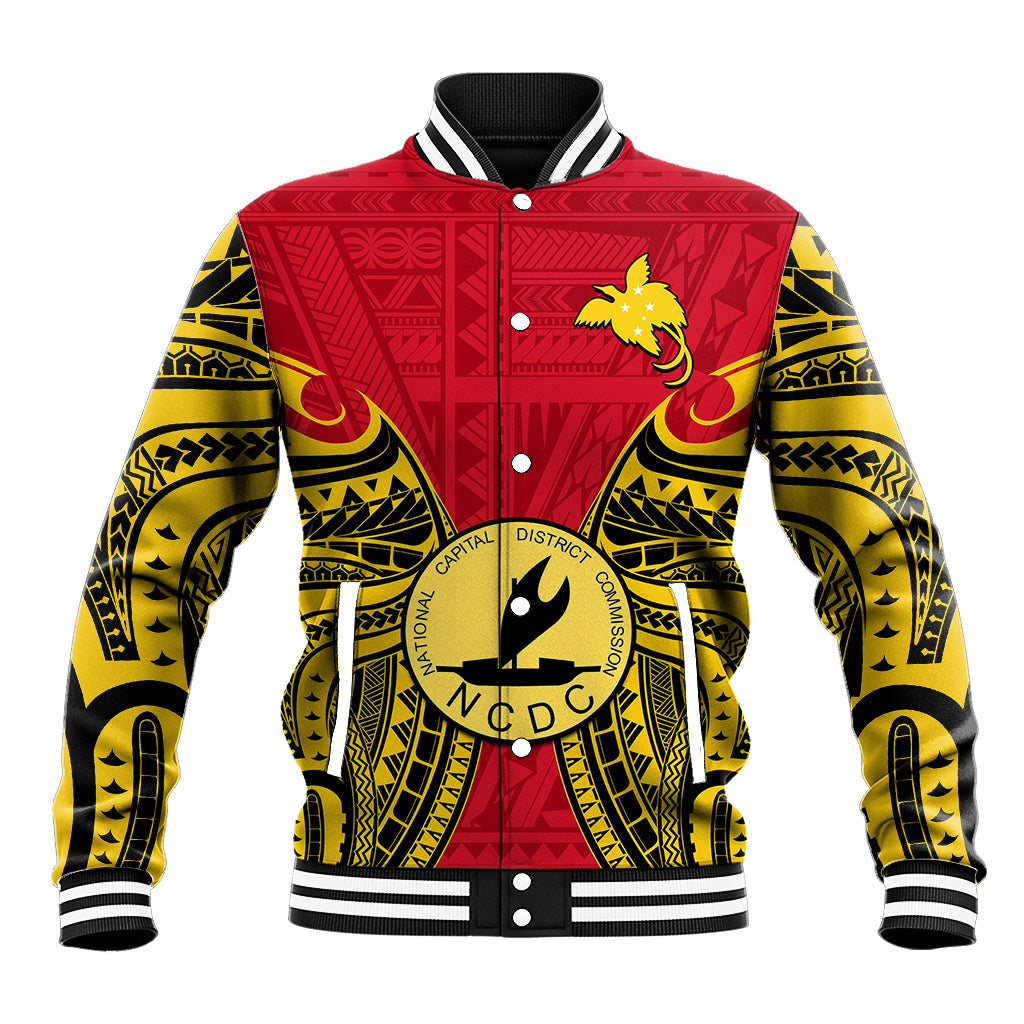 Papua New Guinea Baseball Jacket National Capital District Mix Coat Of Arms Polynesian Art - Wonder Print Shop