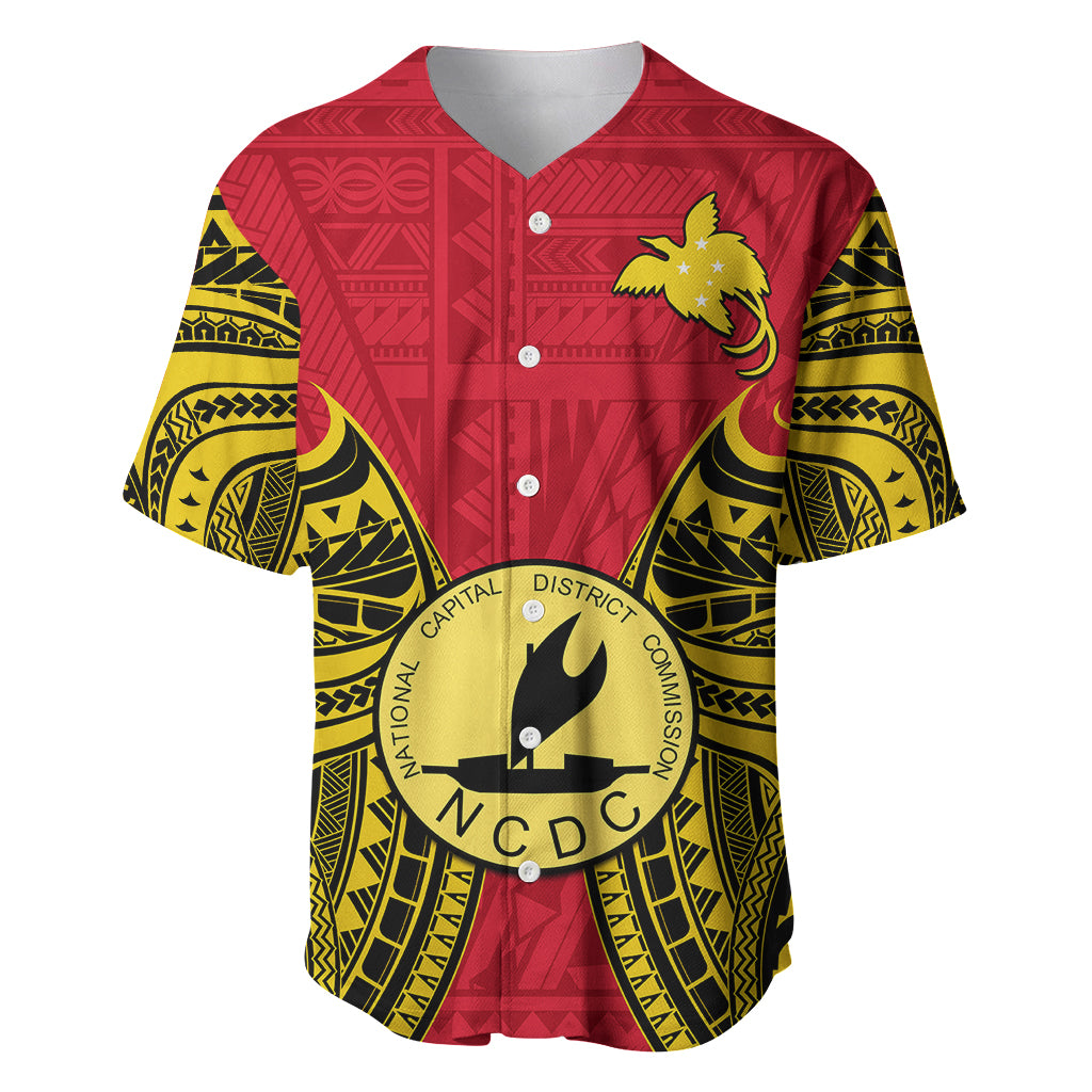Papua New Guinea Baseball Jersey National Capital District Mix Coat Of Arms Polynesian Art - Wonder Print Shop