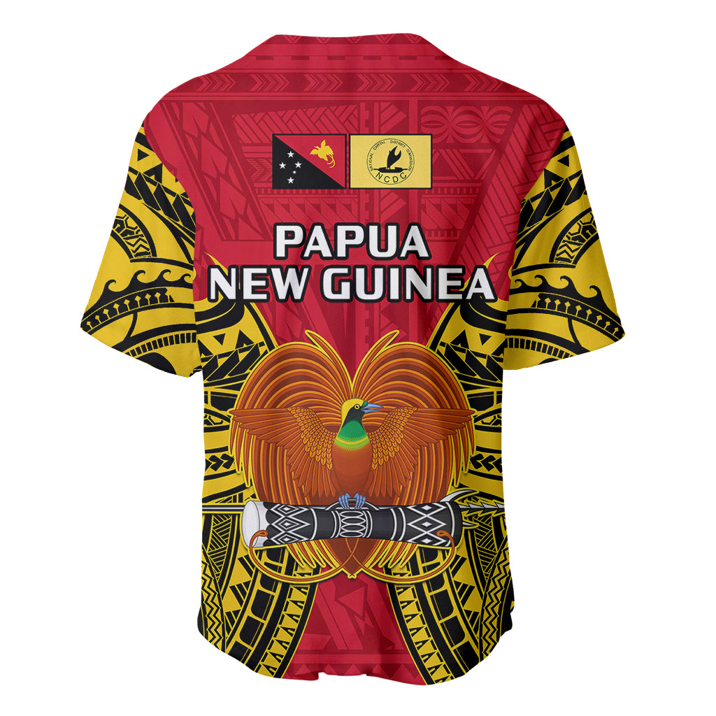 Papua New Guinea Baseball Jersey National Capital District Mix Coat Of Arms Polynesian Art - Wonder Print Shop