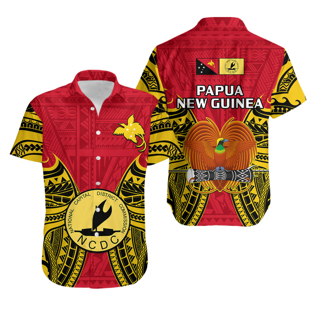 Papua New Guinea Hawaiian Shirt National Capital District Mix Coat Of Arms Polynesian Art - Wonder Print Shop