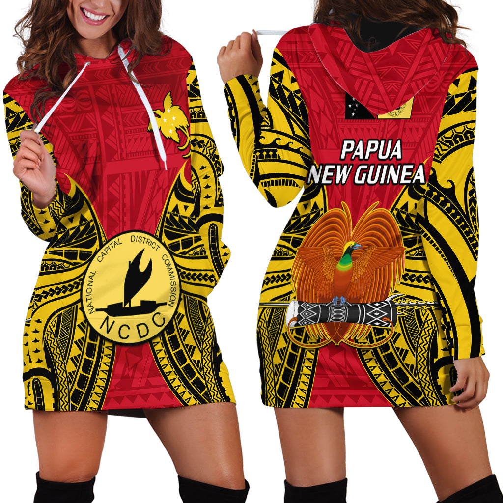 Papua New Guinea Hoodie Dress National Capital District Mix Coat Of Arms Polynesian Art - Wonder Print Shop
