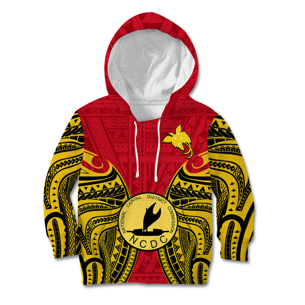 Papua New Guinea Kid Hoodie National Capital District Mix Coat Of Arms Polynesian Art - Wonder Print Shop