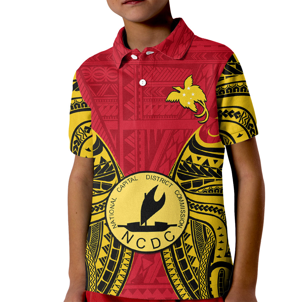 Papua New Guinea Polo Shirt for Kid National Capital District Mix Coat Of Arms Polynesian Art - Wonder Print Shop