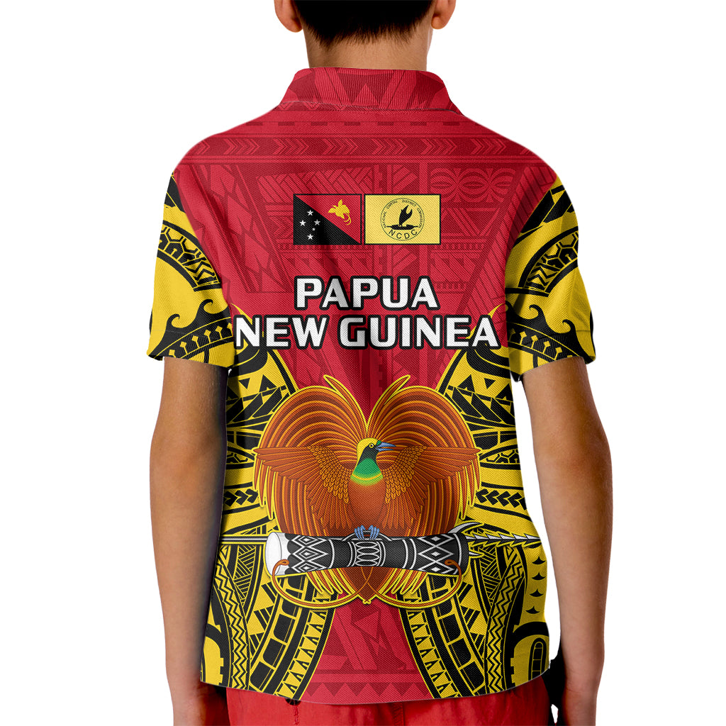 Papua New Guinea Polo Shirt for Kid National Capital District Mix Coat Of Arms Polynesian Art - Wonder Print Shop