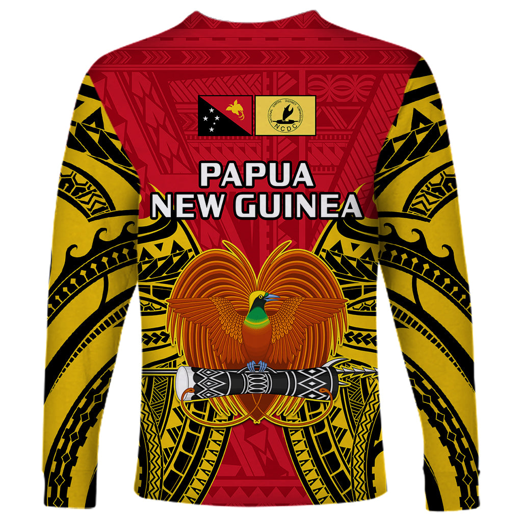 Papua New Guinea Long Sleeve Shirt National Capital District Mix Coat Of Arms Polynesian Art - Wonder Print Shop
