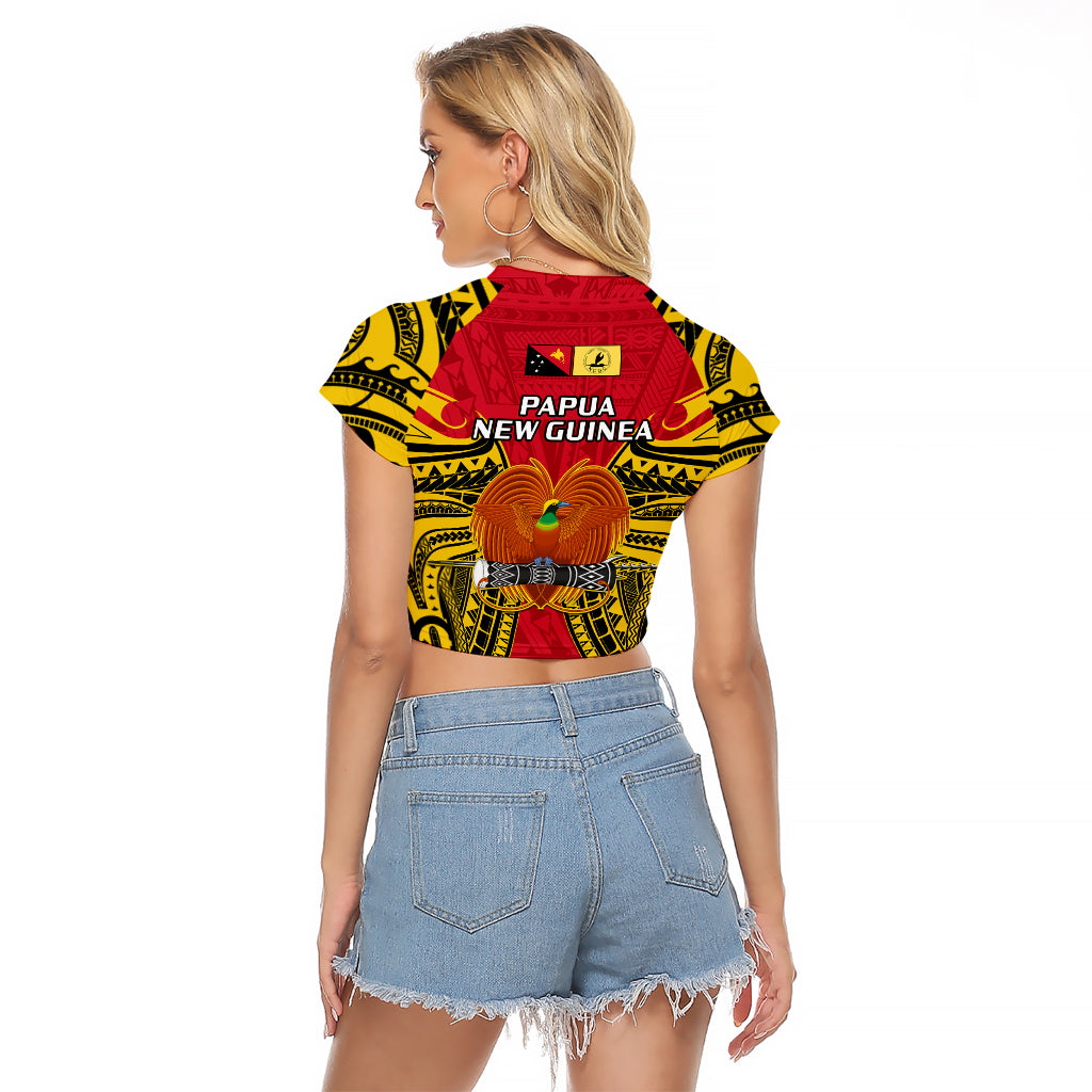 Papua New Guinea Raglan Cropped T Shirt National Capital District Mix Coat Of Arms Polynesian Art - Wonder Print Shop