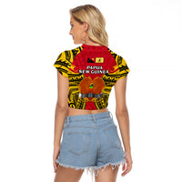 Papua New Guinea Raglan Cropped T Shirt National Capital District Mix Coat Of Arms Polynesian Art - Wonder Print Shop