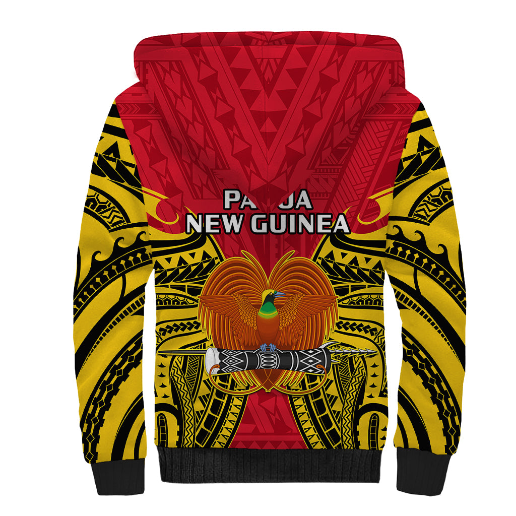 Papua New Guinea Sherpa Hoodie National Capital District Mix Coat Of Arms Polynesian Art - Wonder Print Shop