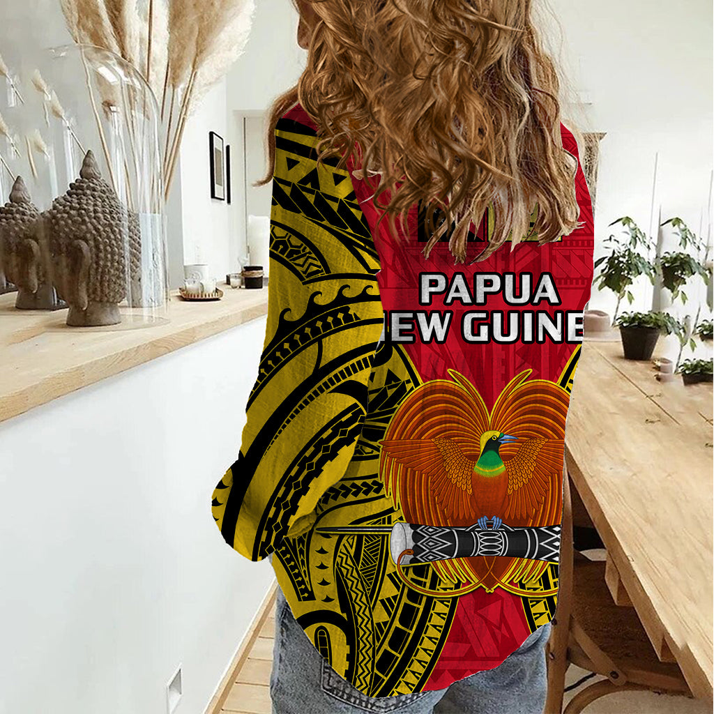 Papua New Guinea Women Casual Shirt National Capital District Mix Coat Of Arms Polynesian Art - Wonder Print Shop