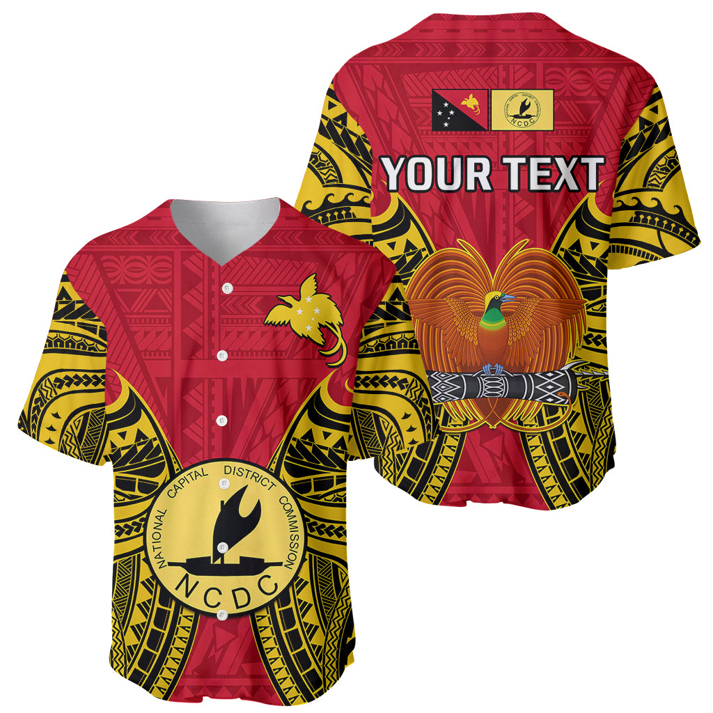 (Custom Personalised) Papua New Guinea Baseball Jersey National Capital District Mix Coat Of Arms Polynesian Art - Wonder Print Shop