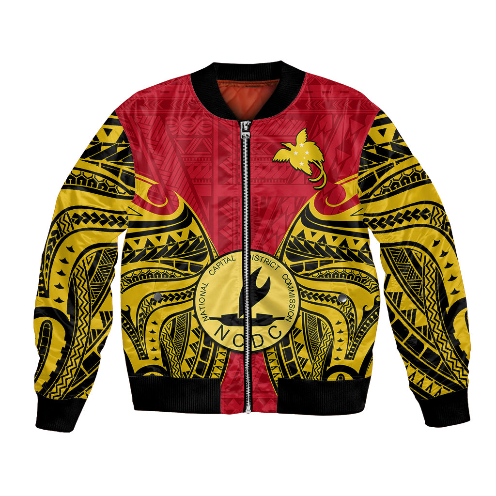 (Custom Personalised) Papua New Guinea Bomber Jacket National Capital District Mix Coat Of Arms Polynesian Art - Wonder Print Shop