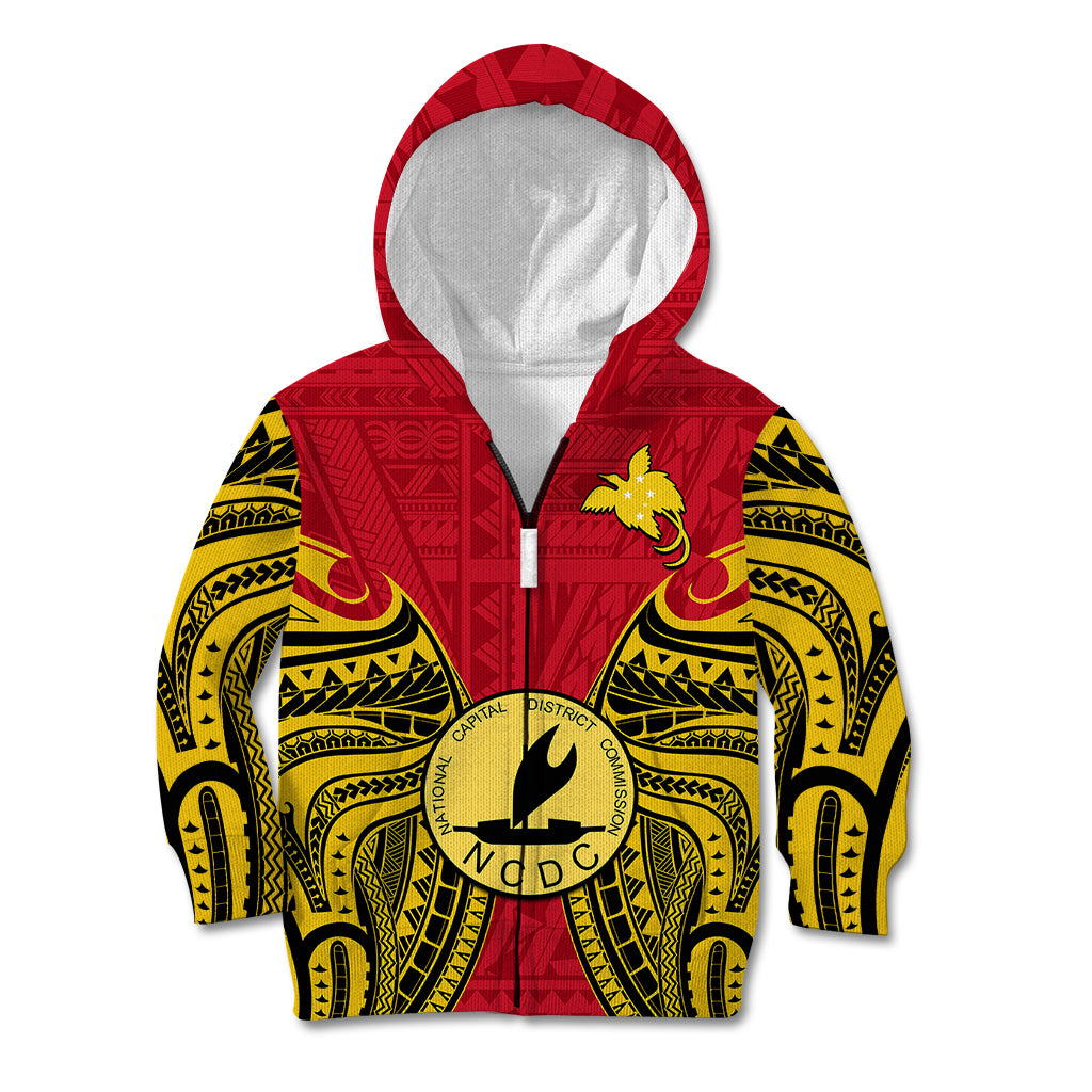 (Custom Personalised) Papua New Guinea Kid Hoodie National Capital District Mix Coat Of Arms Polynesian Art - Wonder Print Shop