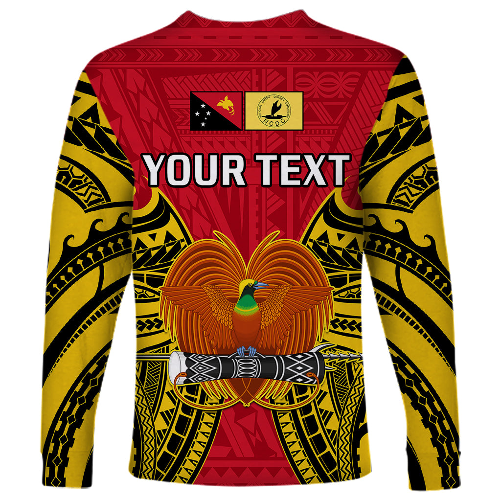 (Custom Personalised) Papua New Guinea Long Sleeve Shirt National Capital District Mix Coat Of Arms Polynesian Art - Wonder Print Shop