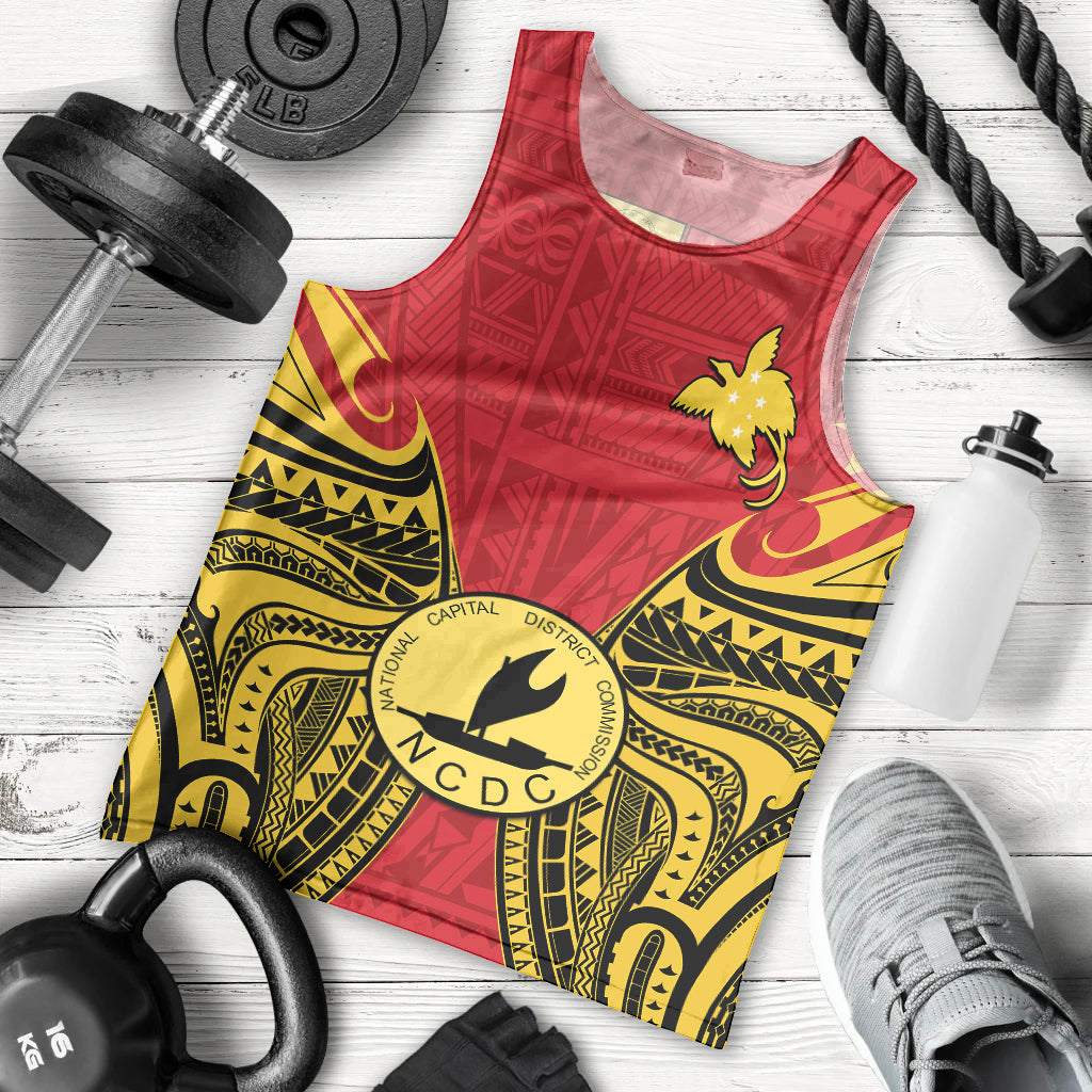 custom-personalised-papua-new-guinea-men-tank-top-national-capital-district-mix-coat-of-arms-polynesian-art