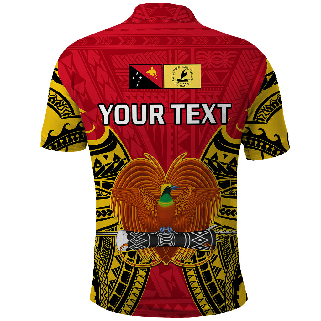 Custom Papua New Guinea Polo Shirt National Capital District Mix Coat Of Arms Polynesian Art - Wonder Print Shop