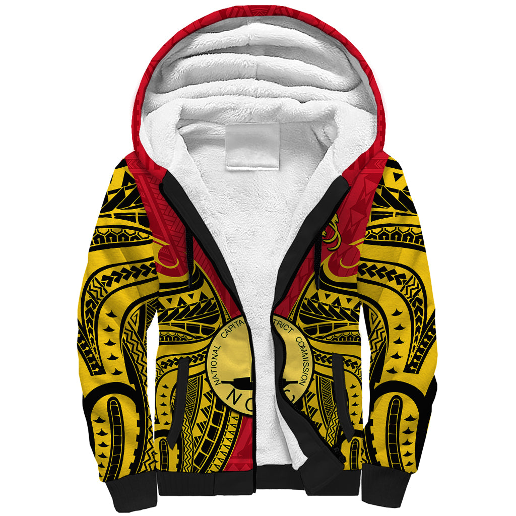 (Custom Personalised) Papua New Guinea Sherpa Hoodie National Capital District Mix Coat Of Arms Polynesian Art - Wonder Print Shop